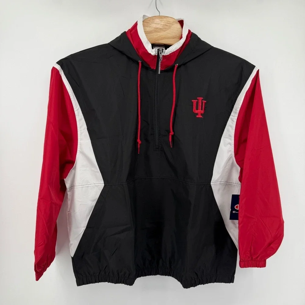 Champion Indiana‎ Hoosiers NCAA Quarter Zip Windbreaker hooded Jacket Mens Large